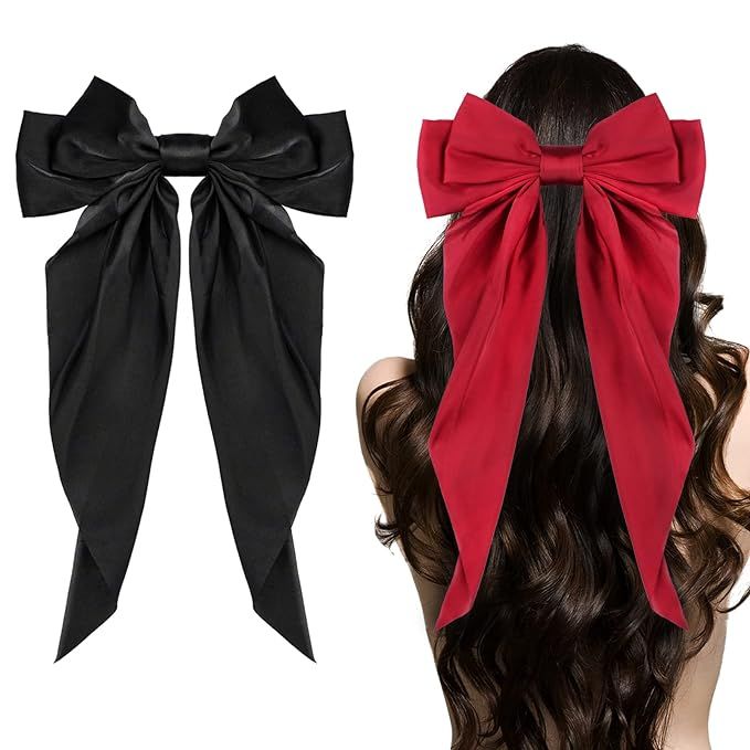 Ambesi Big Bow Hair Clips 2pcs, Long Tail French hair Bows for Women Girl, Satin Silky Bow Hair B... | Amazon (US)