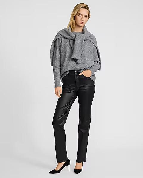 High Waisted Black Coated Straight Jeans | Express