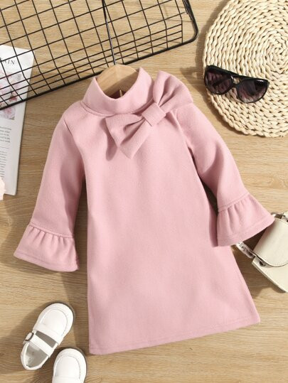 Toddler Girls Bow Front Flounce Sleeve Wool-Mix Dress SKU: sk2111088583762439(500+ Reviews)$10.70... | SHEIN