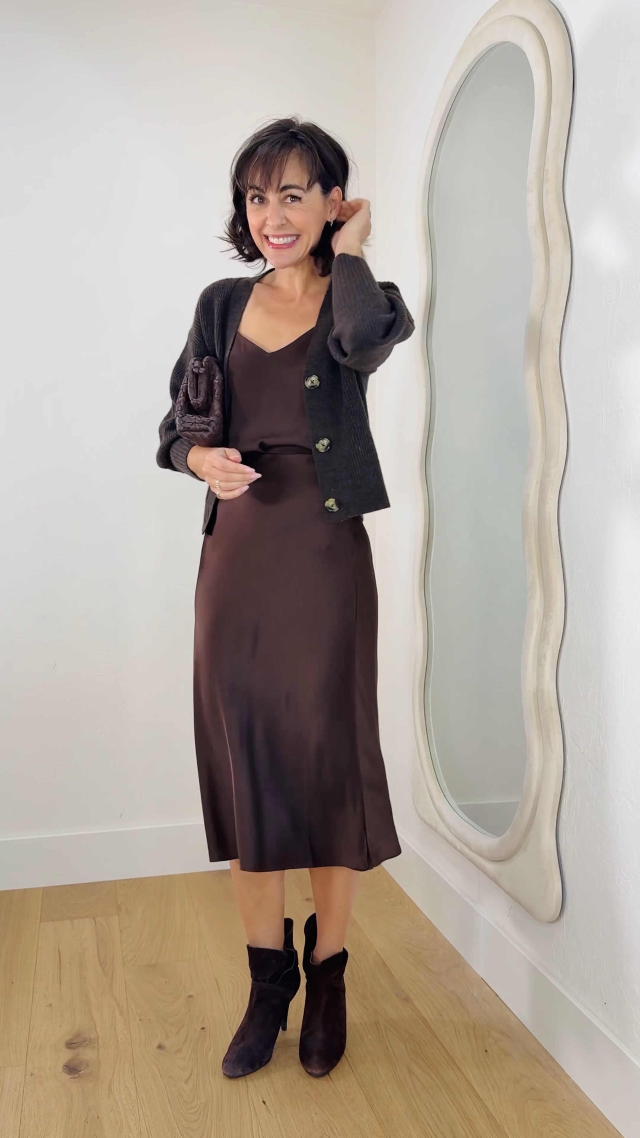 Brown is the new black. I usually don’t buy the same thing in multiple colors, but this slip skirt and camisole top were so
good in “lava smoke” that I had to have the “hot fudge.
” This entire outfit, including the leather crossbody clutch, was less
than a skirt like this would be from another name brand. #quincepartner @onequince


#LTKWatchNow #LTKSeasonal #LTKStyleTip