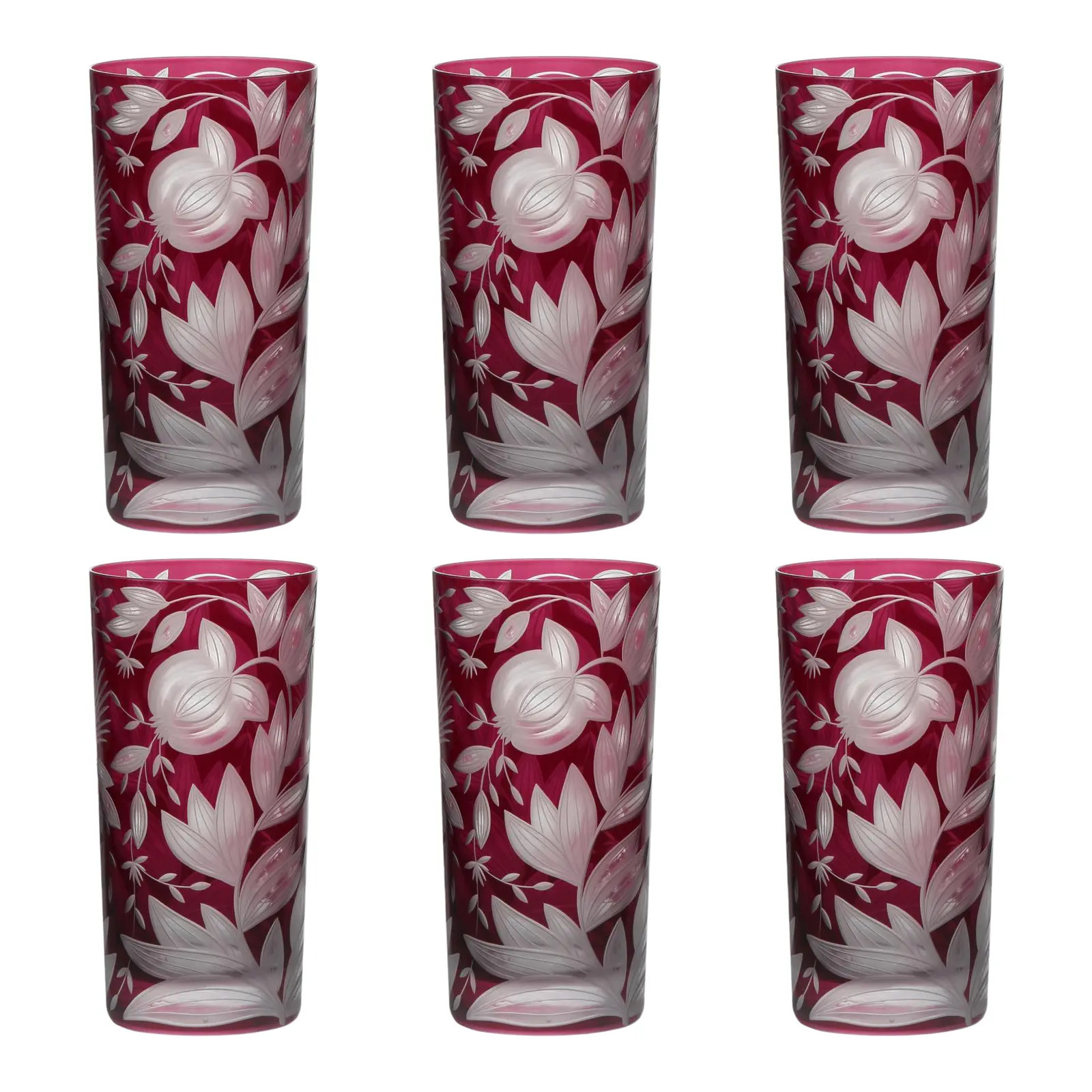 Verdure Highball Glasses, Set of 6, Fuchsia | Chairish