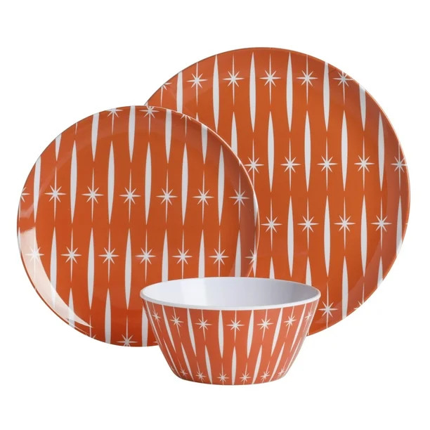 Wanda June Home Retro Renegade Orange 12-Piece Melamine Dinnerware Set by Miranda Lambert | Walmart (US)