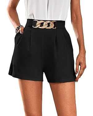 SOLY HUX Women's Elegant High Waist Pleated Straight Leg Summer Shorts with Pockets | Amazon (US)