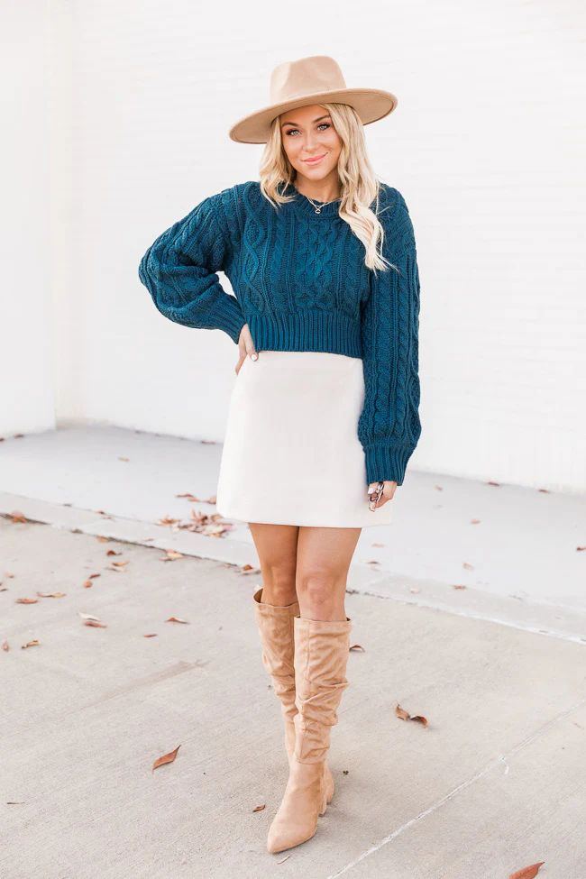 Enjoy The Day Dark Teal Cropped Cutout Back Sweater FINAL SALE | The Pink Lily Boutique