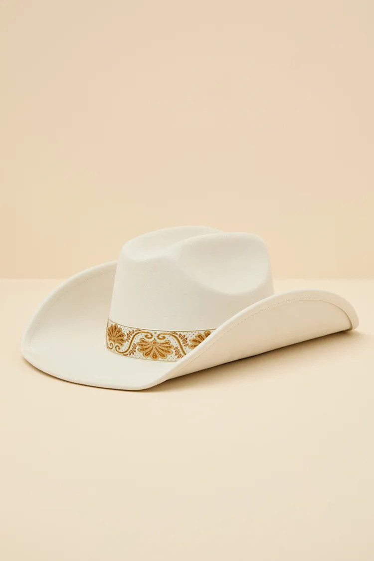 Solon White Embroidered Band Western Hat | Lulus