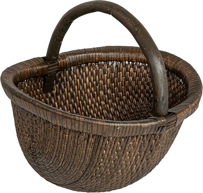 Creative Co-Op Antique Finish Hand-Woven Wicker Basket, Brown | Amazon (US)