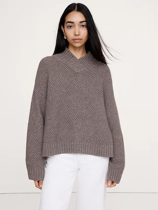 Oversized Merino-Cotton High V-Neck Sweater | Banana Republic (CA)