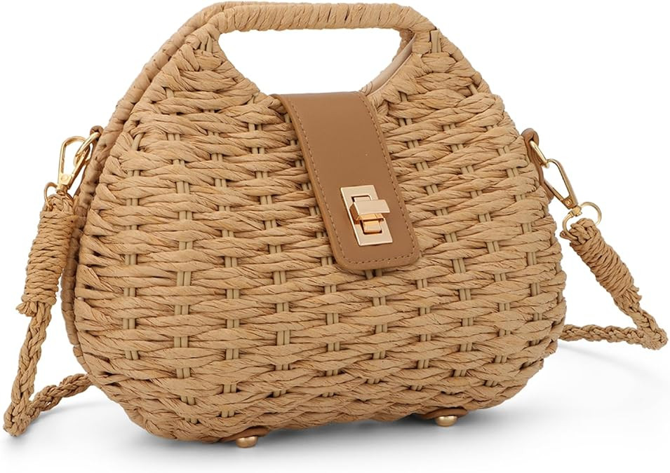 KUANG! Woven Straw Bag with Crossbody Strap Clutch Purses for Women Hand-woven Summer Vacation Be... | Amazon (US)