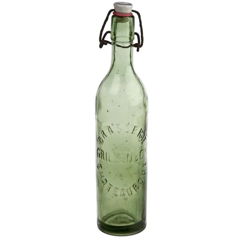 French Green Glass Brasserie Bottle | Chairish