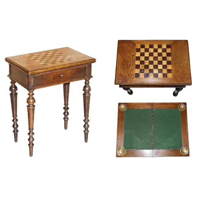 Victorian Chess Games Table with Fold Over Card Baize, 1880s | Chairish