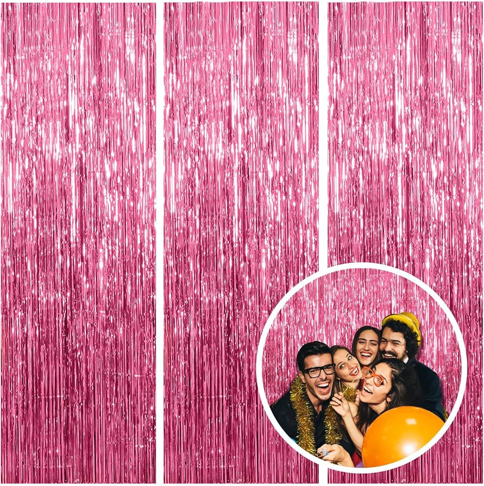3 Pack Pink Backdrop Birthday Party Decorations Tinsel Foil Fringe Curtains Backdrop Streamer Bac... | Amazon (US)