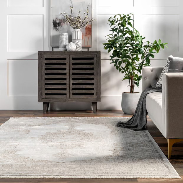 Ivory Withering Medallion Fringe Area Rug | Rugs USA