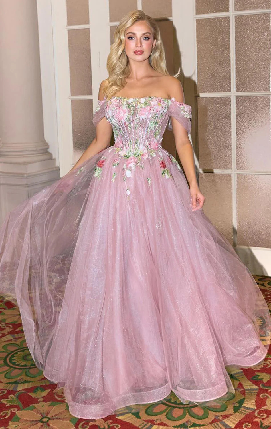 A1479 - A-LINE FLORAL BALL GOWN - Andrea & Leo | Lady Black Tie