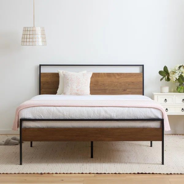 Metal and Wood Platform Bed | Wayfair North America