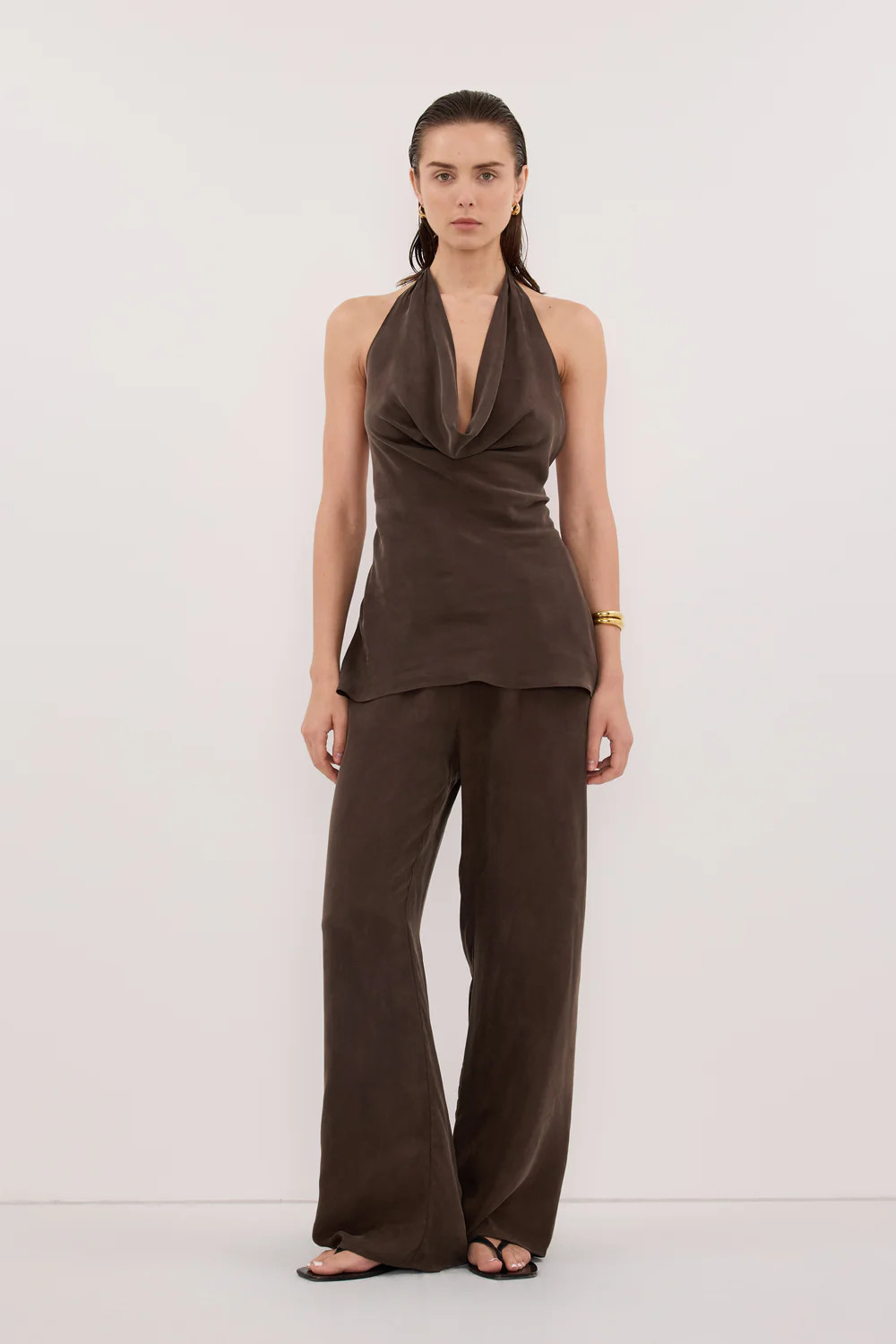 ADDIE BITTER CHOC CUPRO PANT | DISSH