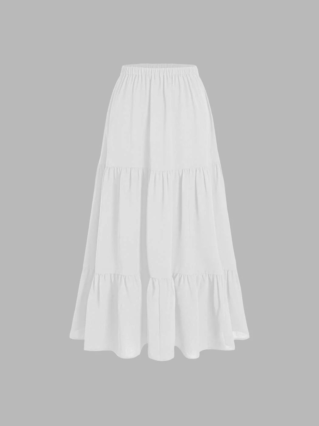 Petite Mid Rise Elastic Waist Ruffle Hem Tiered Maxi Skirt | Cider