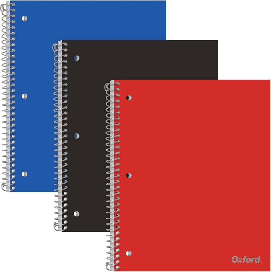 Oxford Spiral Notebooks, 1 Subject, College Ruled Paper, Durable Plastic Cover, 100 Sheets, Divid... | Amazon (US)