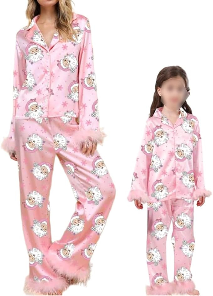 Meiweileya Daddy and Me Matching Christmas Outfits Satin Silk Fur Trim Family Mens Son Santa 2 Pi... | Amazon (US)