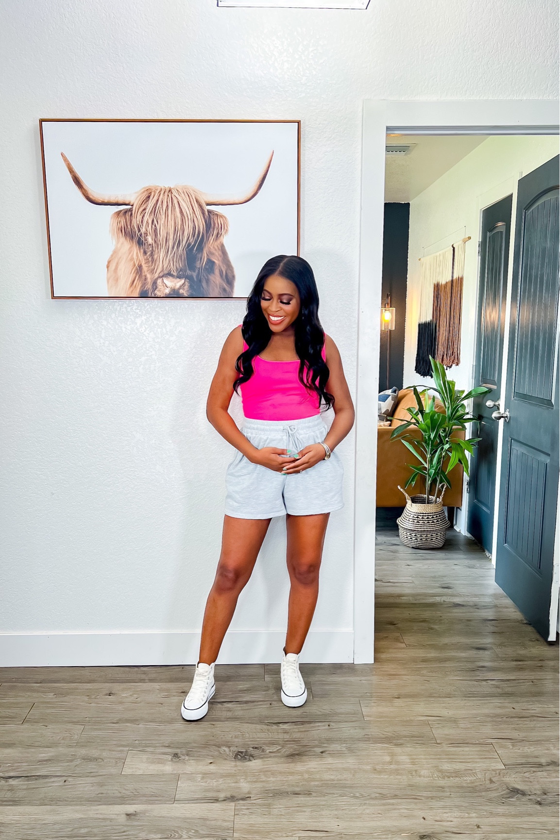 Crop top: Wearing a small, comfortable material and has stretch. •Shorts: I am 5’4” wearing a small, adjustable drawstrings and bump friendly. •Shoes: I went down one size. 

#LTKbump #LTKtravel #LTKfit