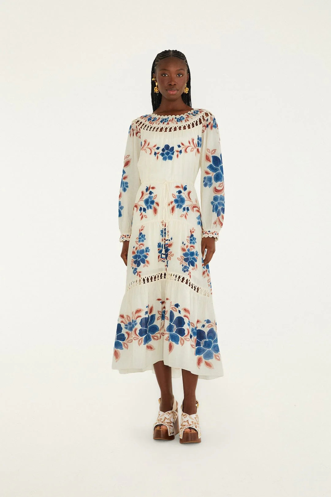 Sand Renata Floral Drawstring Cut-Out Maxi Dress | FARM Rio | FarmRio (US)
