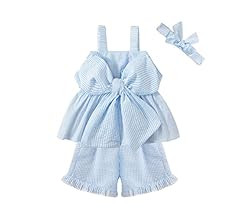 BOBORA Baby Girl Clothes Toddler Girl Summer Outfit Striped Bowknot Tank Tops + Shorts Pants + He... | Amazon (US)