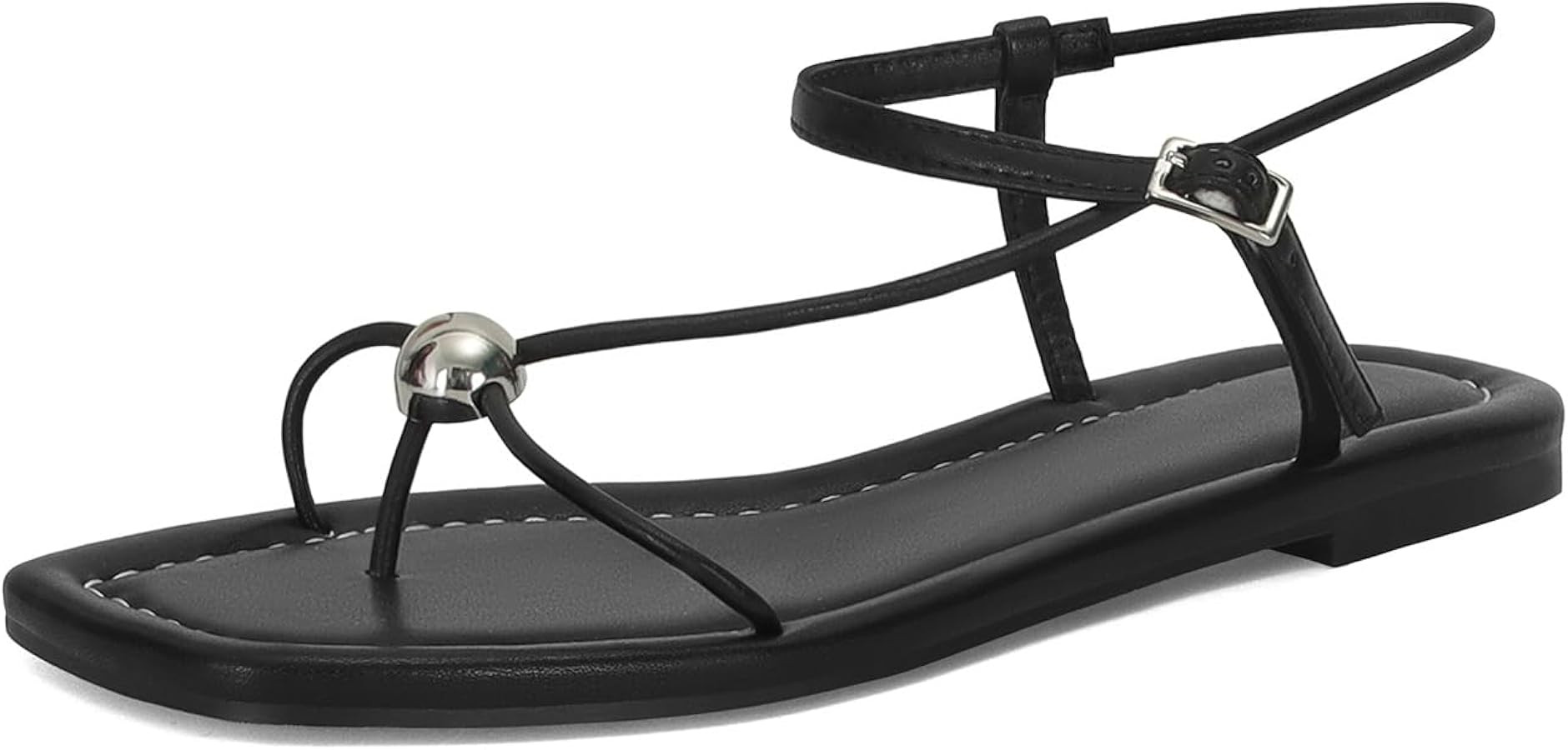 Strappy Flat Sandals for Women Comfortable Open Square Toe Sandals Dressy Beach Thong Flip Flop S... | Amazon (US)