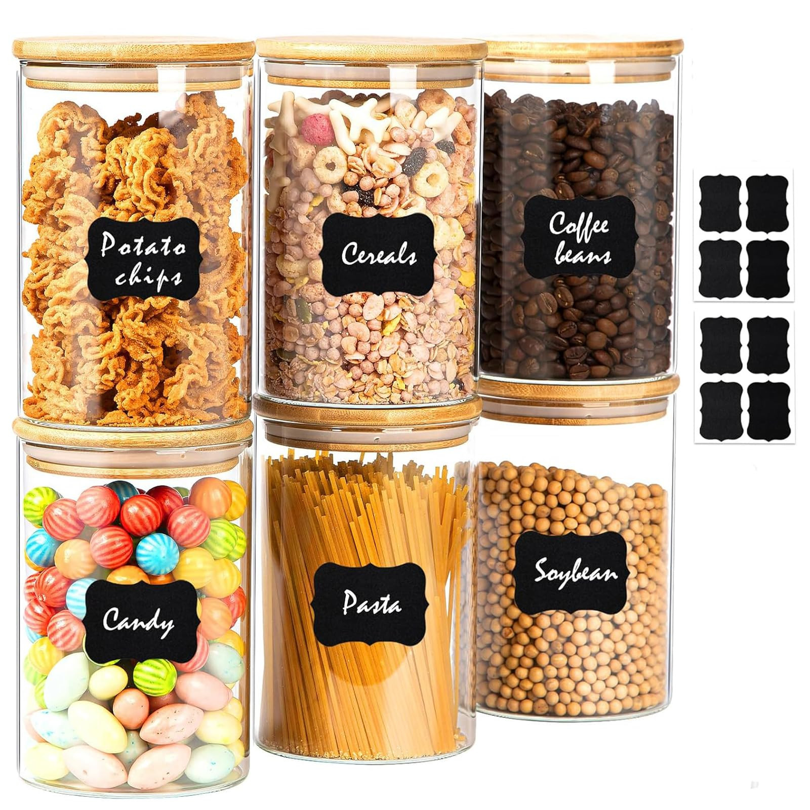 1100ml Glass Storage Jars with Bamboo Lid, 6 Pack Clear Glass Food Storage Containers, Airtight L... | Amazon (UK)