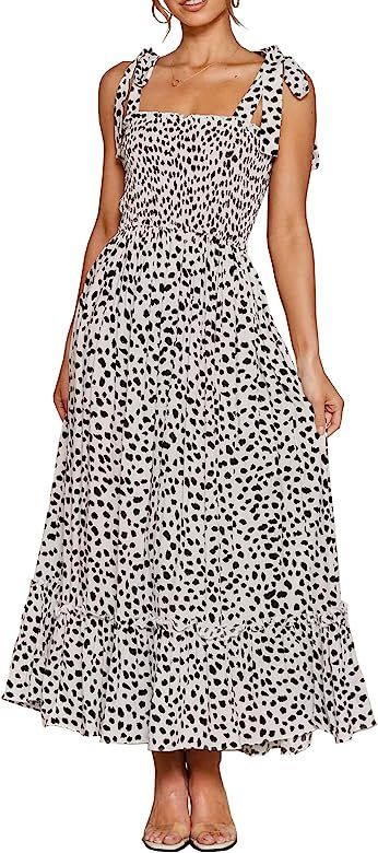 R.Vivimos Women's Summer Straps Cotton Irregular Polka Dot Ruffles Midi Dress | Amazon (US)