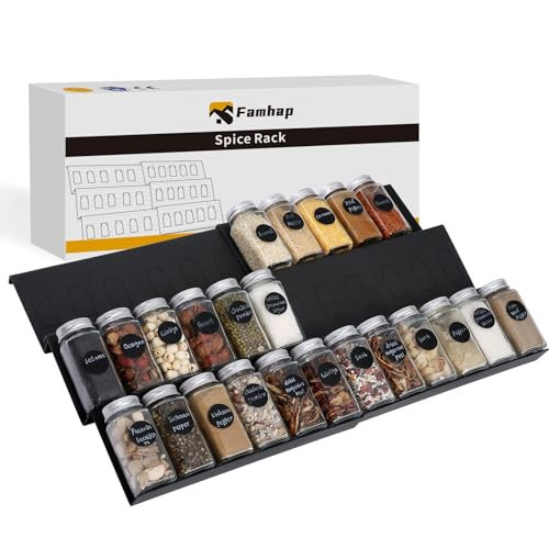 Famhap Spice Drawer Organizer, 6 Pack Drawer Seasoning Organizer Expandable from 11.6" to 23.2" Seasoning Rack Tray Insert for Kitchen Drawers, Spice Rack Tray for Drawer/Countertop (Black) | Amazon (US)