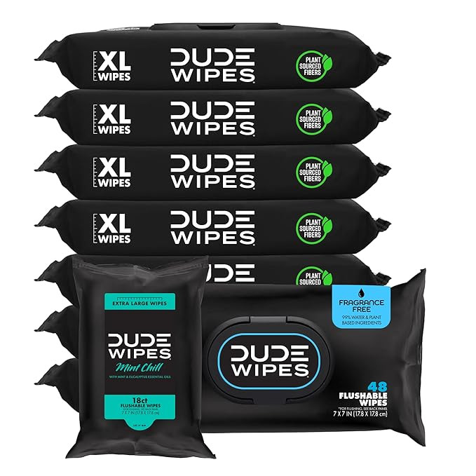 DUDE Wipes - Flushable Wipes - Unscented 8 Pack + Mint Travel Pack, 402 Wipes - Extra Large Dispe... | Amazon (US)