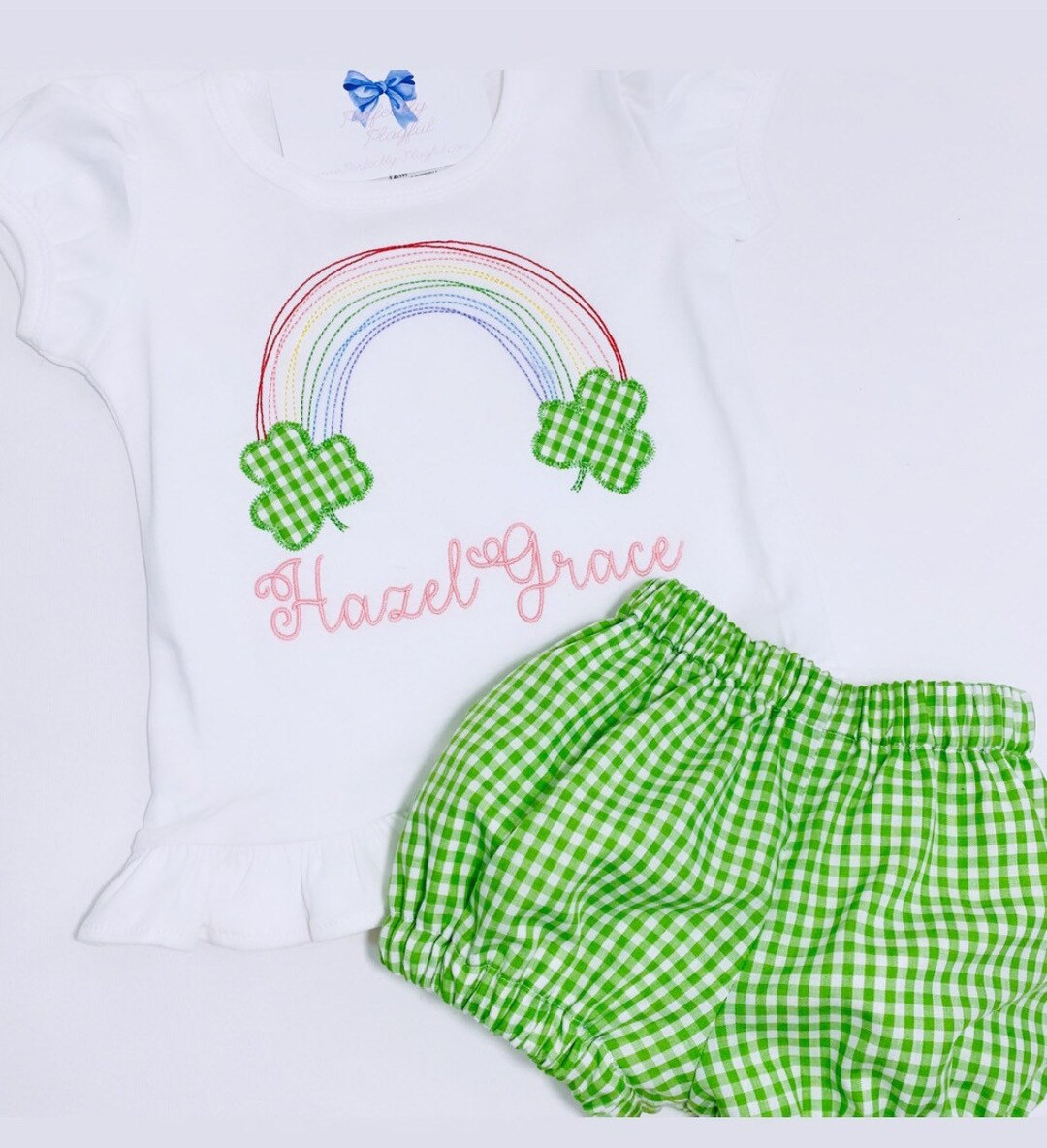 St. Patrick's Day Outfit Personalized Rainbow Shirt and Bloomers Monogrammed Embroidered Gingham ... | Etsy (US)