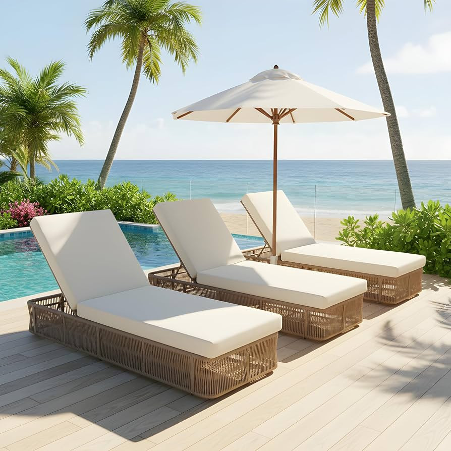 Merax 3-Pieces Outdoor Chaise Lounge Chair Set – Adjustable Woven Rope Sun Lounger with 5-Posit... | Amazon (US)