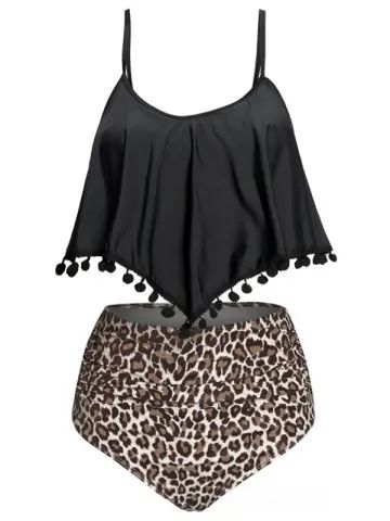 Mix and Match High Waist Overlay Leopard Tankini | Rosegal US