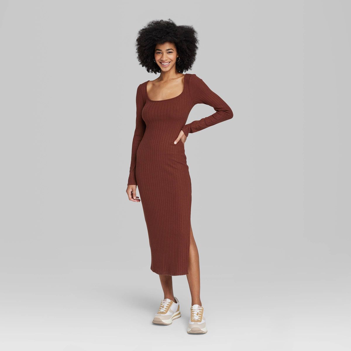 Women's Long Sleeve Rib Knit Midi Dress - Wild Fable™ | Target