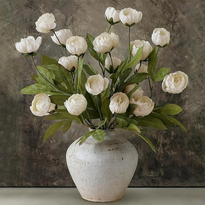 6 Pcs 27" Faux Silk Peony Artificial Flowers Stems for Vase(Cream) | Amazon (US)