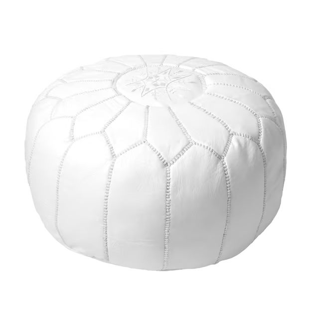 White Moroccan Ottoman 14" H x 20" W x 20" D Round | Rugs USA