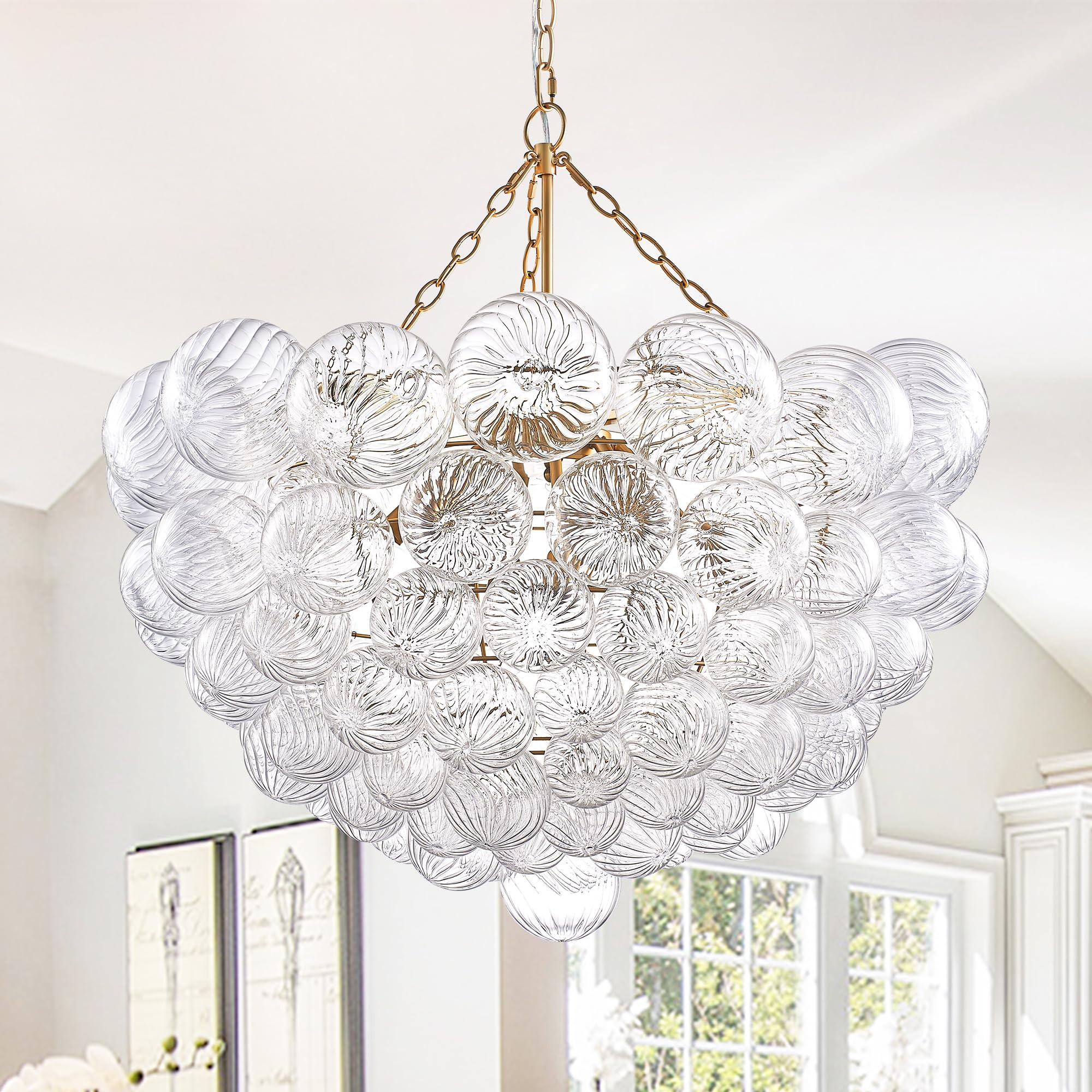 Nordic Bubble Ball Swirled Glass Chandelier, Diam 31" Gild Gold and Clear Modern Hand Blown Glass... | Amazon (US)