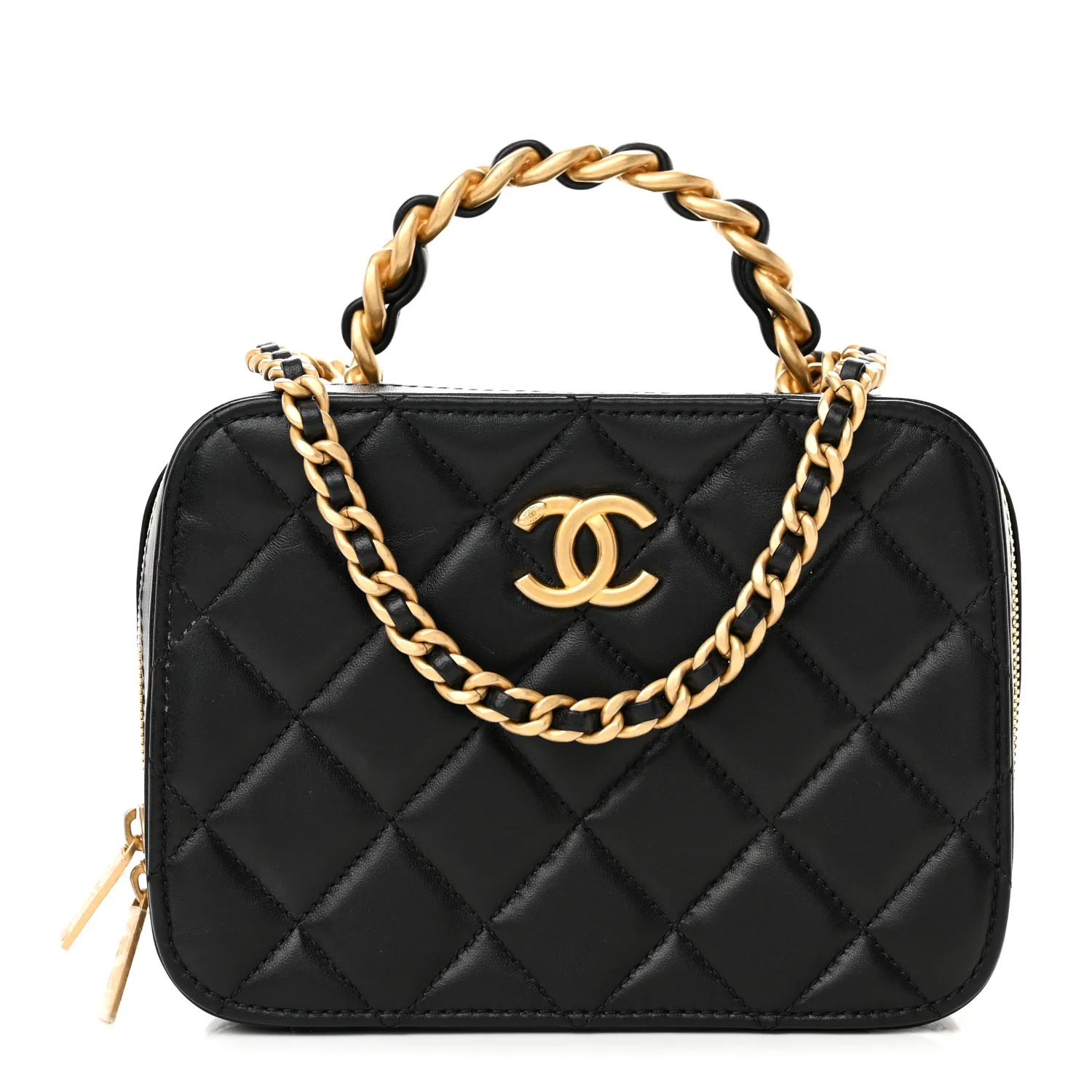 Lambskin Quilted Top Handle Small Vanity Case Black | FASHIONPHILE (US)