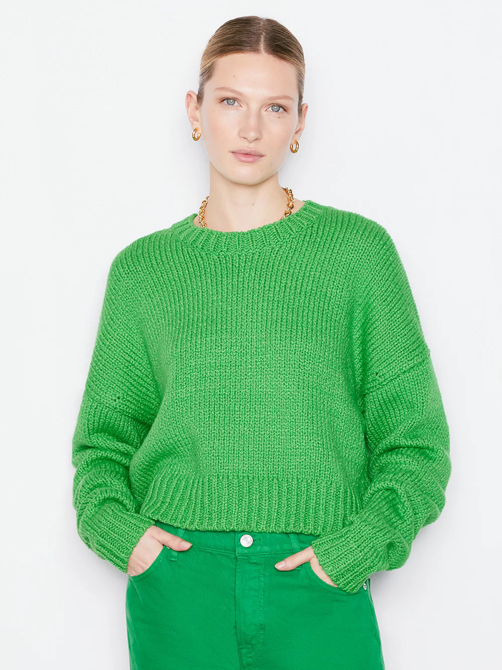Oversized Crop Sweater -- Grass Green | Frame Denim