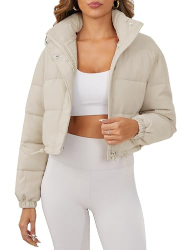 Women's Cropped Puffer Jacket Long Sleeve Puffy Coat Stand Collar Zip UP Quilted Padded Drawstrin... | Amazon (US)