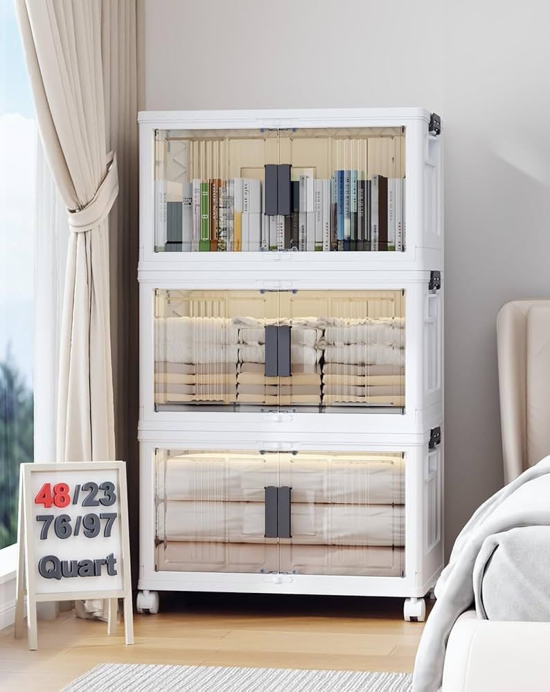 OlarHike 48QT Lockable Storage Bins with Lids - Folding Storage box with Doors and Wheels, Collap... | Amazon (US)