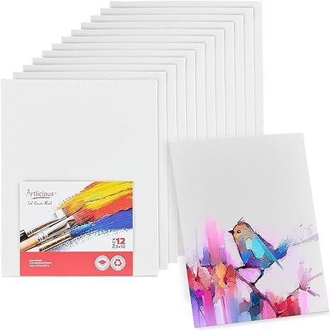 Artlicious Canvases for Painting - Pack of 12, 8 x 10 Inch Blank White Canvas Boards - 100% Cotto... | Amazon (US)