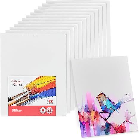 Artlicious Canvases for Painting - Pack of 12, 8 x 10 Inch Blank White Canvas Boards - 100% Cotto... | Amazon (US)