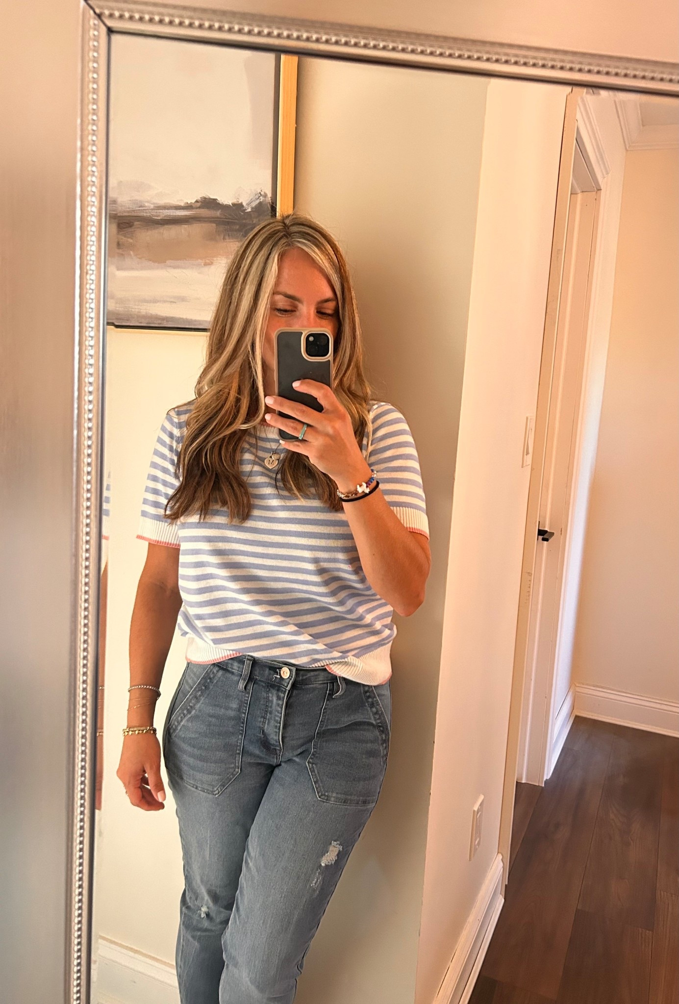 Casual work day vibes. Such a cute & comfortable top. Sorry can’t link the bracelet- Ava girl made that one 🤩

#LTKStyleTip #LTKFindsUnder100 #LTKWorkwear