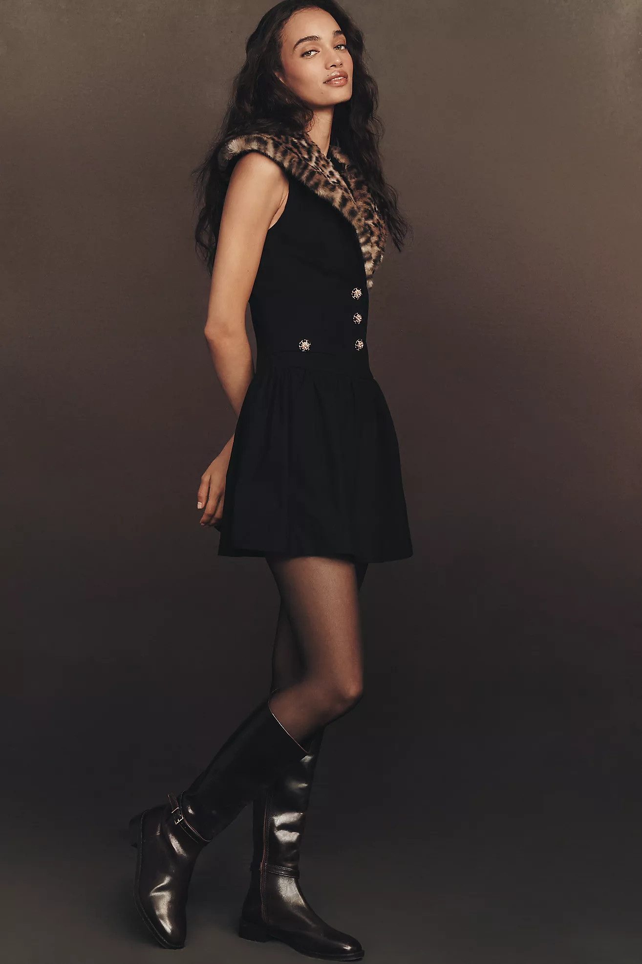 Maeve Faux Fur Collar Mini Dress | Anthropologie (US)