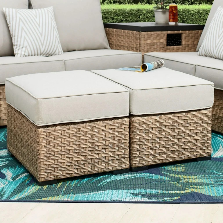 Better Homes & Gardens River Oaks All-Weather Wicker Outdoor Ottomans – 2 Pack, Beige | Walmart (US)