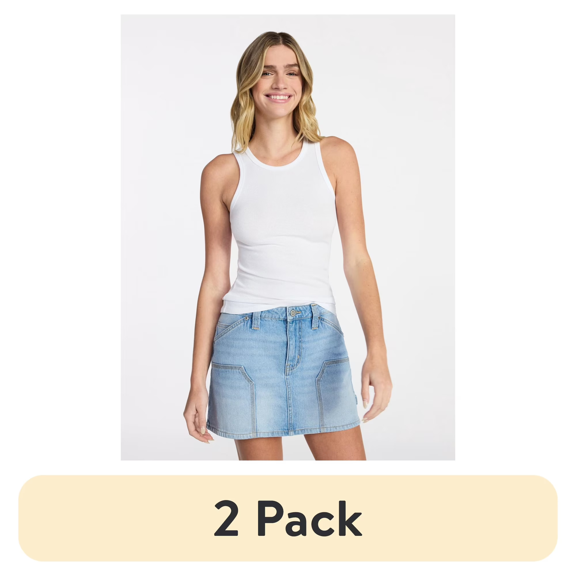 (2 pack) No Boundaries Ribbed High Neck Tank Top, Women's XXS-XXL | Walmart (US)