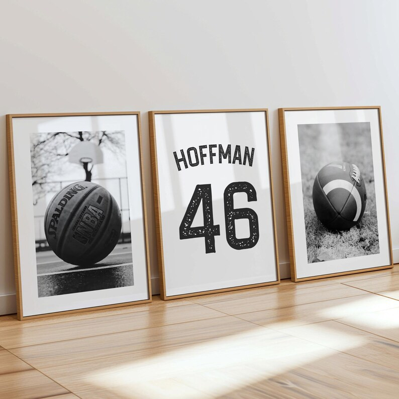 Personalized Sports Poster Set With Name and Number Wall Art for Teen Boy Room Decor Football Bas... | Etsy (US)