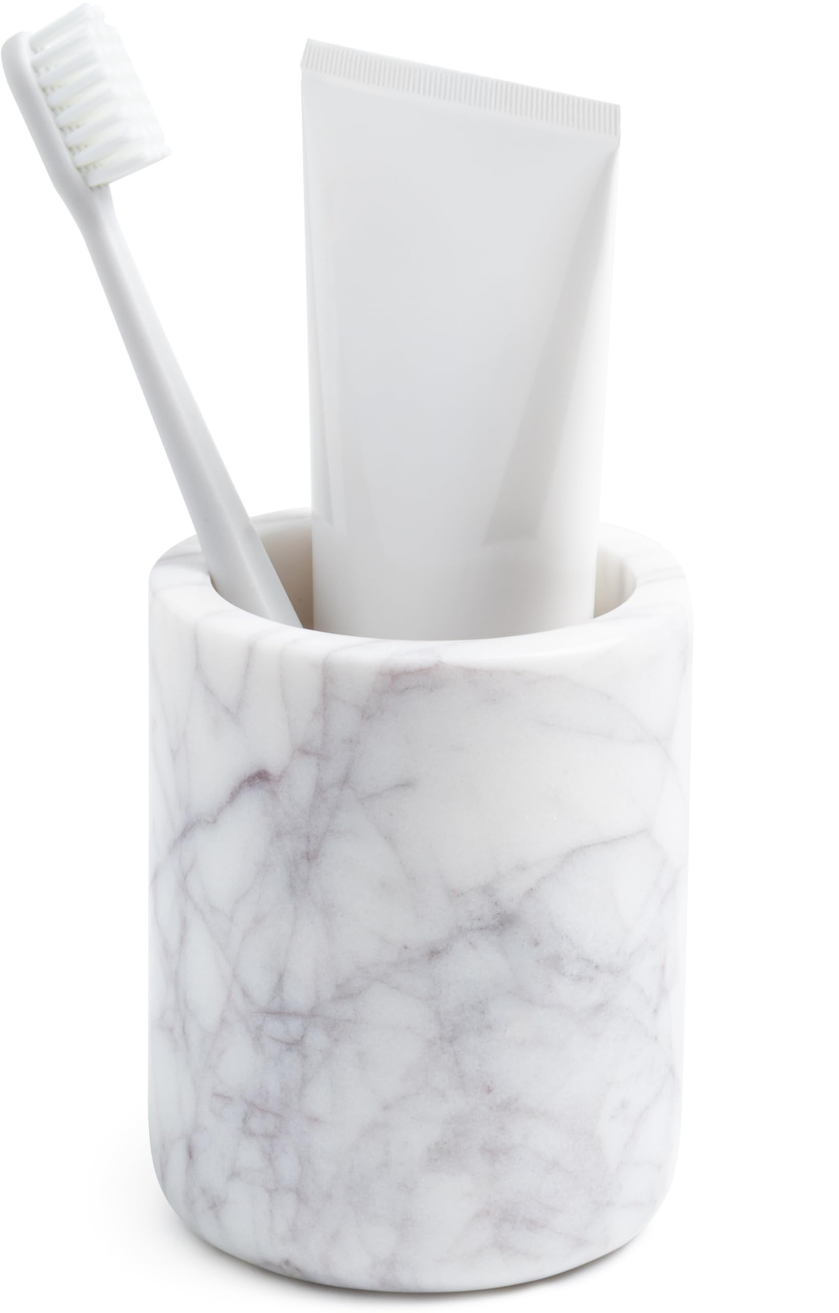 Cork & Mill Marble Toothbrush Holder Cup for Bathroom, Real White Marble Stone Bathroom Accessory, Aesthetic Decorative Countertop Organizer for Tooth Brush & Toothpaste | Amazon (US)