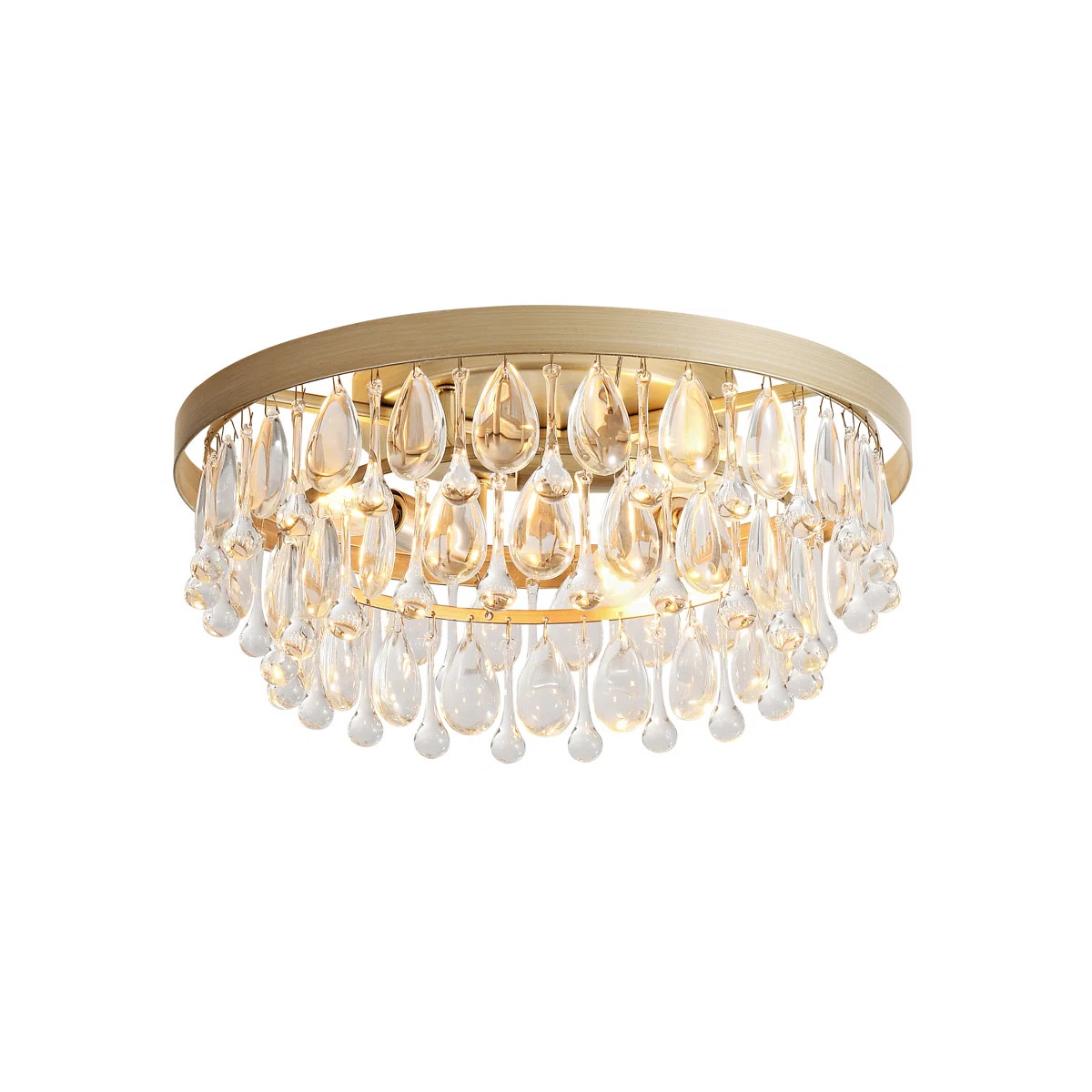Kloie 3-light 15" Brushed Champagne Silver Crystal Teardrop Flush Mount | Wayfair North America